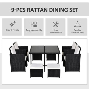 9 Pieces PE Rattan Cube Garden Furniture Set with Cushions