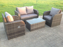 Dark Grey Mix PE Wicker Rattan Garden Furniture Set Sofa Set Reclining Adjustable Chair 4 Seater