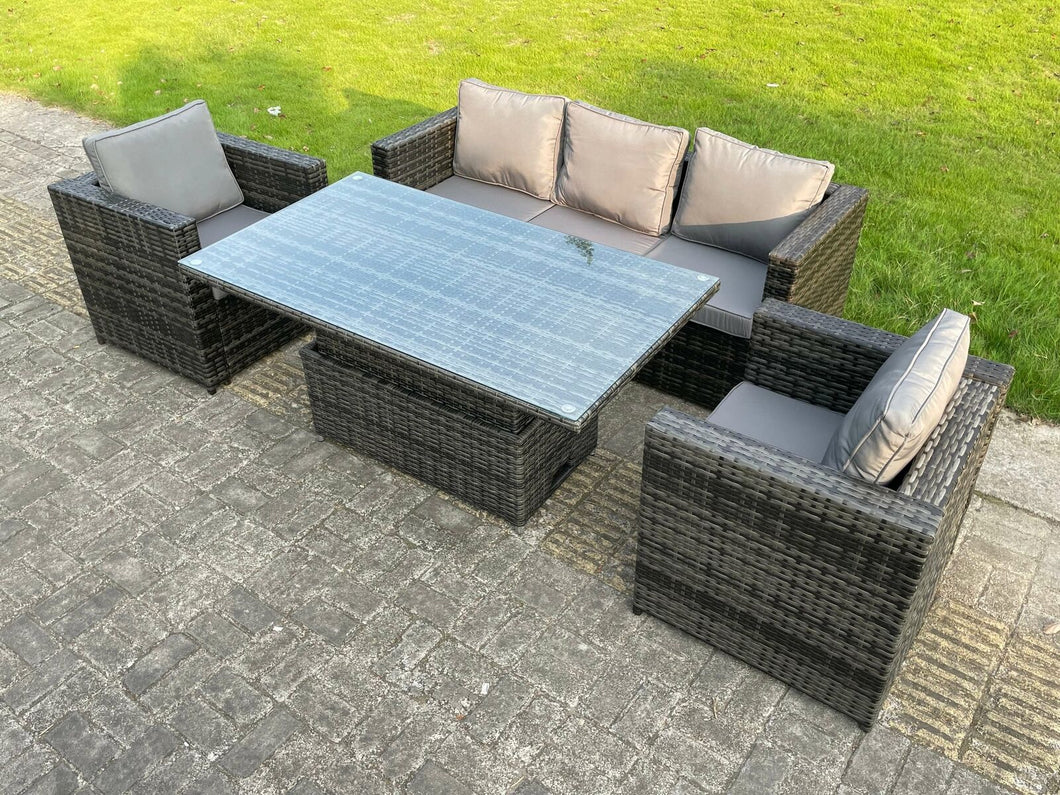 Clifton 5 Seater Wicker Rattan Garden Furniture Rising Table