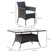 7-Piece Outdoor Rattan Dining Set - 6 Armchairs & Glass Table 