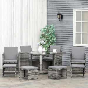 9 Pieces PE Rattan Cube Garden Furniture Set with Cushions