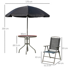 6-Piece Garden Patio Furniture Bistro Set - Folding Chairs, Table, Parasol