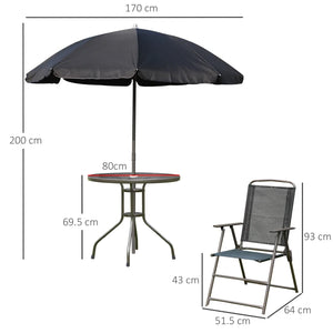 6-Piece Garden Patio Furniture Bistro Set - Folding Chairs, Table, Parasol