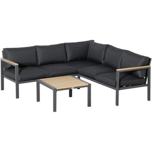 5 Seater L Shape Aluminium Garden Corner Sofa Set with Coffee Table