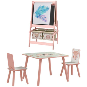 ZONEKIZ Kids Table and Chair Set and Kids Easel with Paper Roll, Storage Baskets, Kids Activity Furniture Set