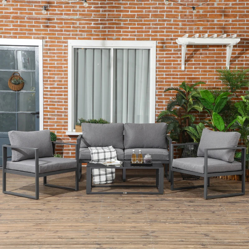 4-Piece Aluminium Patio Sofa Set with Cushions