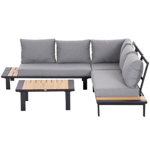 4 Pieces Aluminium Garden Furniture Set L Shape Sofa Set with Tables