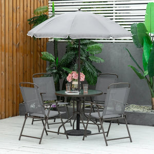 6-Piece Garden Patio Furniture Bistro Set - Folding Chairs, Table, Parasol