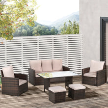 6 Pieces Outdoor PE Rattan Garden Furniture Set w/ Glass Top Dining Table