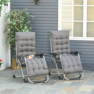 2 Piece Reclining Zero Gravity Chair Metal Frame Folding Garden Sun Lounger with Cushion Headrest Dark Grey