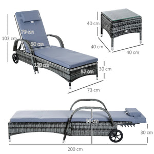 Rattan Sun Lounger Set with Wheeling Recliners