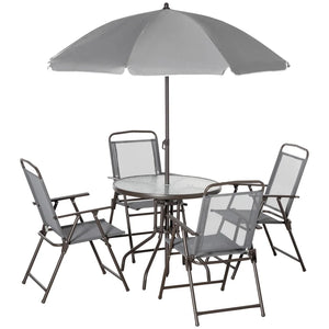 6-Piece Garden Patio Furniture Bistro Set - Folding Chairs, Table, Parasol