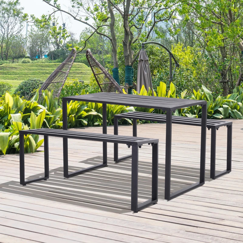 3-Piece Metal Picnic Table and Benches Set | Patio Garden Furniture