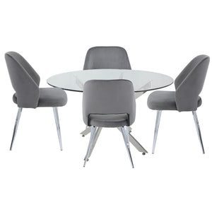 Alicia Round Dining Set with 4 Grey Velvet Chairs