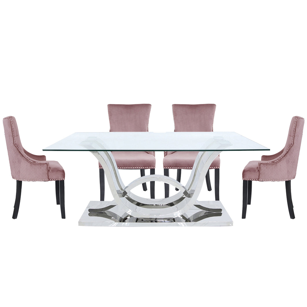 Carvelle Dining Set With 6 Pink Chairs