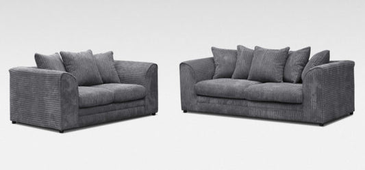 Jumbo Grey Cord Sofa Suite | Leather Corner Sofa Set