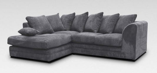 Jumbo Grey Cord Sofa Suite | Leather Corner Sofa Set