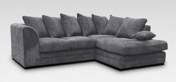 Jumbo Grey Cord Sofa Suite | Leather Corner Sofa Set