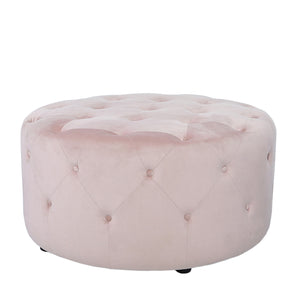 Round Pink Velvet Stool with Buttons