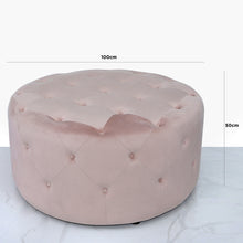 Round Pink Velvet Stool with Buttons