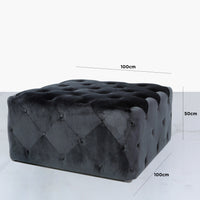 Black Square Velvet Stool with Buttons