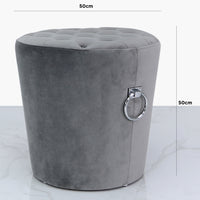 Grey Round Velvet Stool with Side Rings