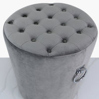 Grey Round Velvet Stool with Side Rings