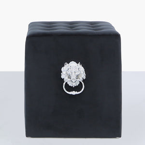 Black Square Velvet Stool with Side Rings