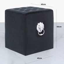 Black Square Velvet Stool with Side Rings