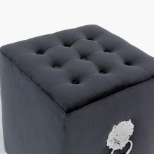 Black Square Velvet Stool with Side Rings