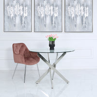 Rose Pink Velvet Tufted Dining Chair