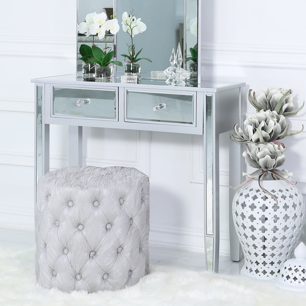 Chelsea Silver Tufted Stool