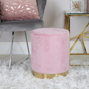Blush Pink Patterned Round Footstool