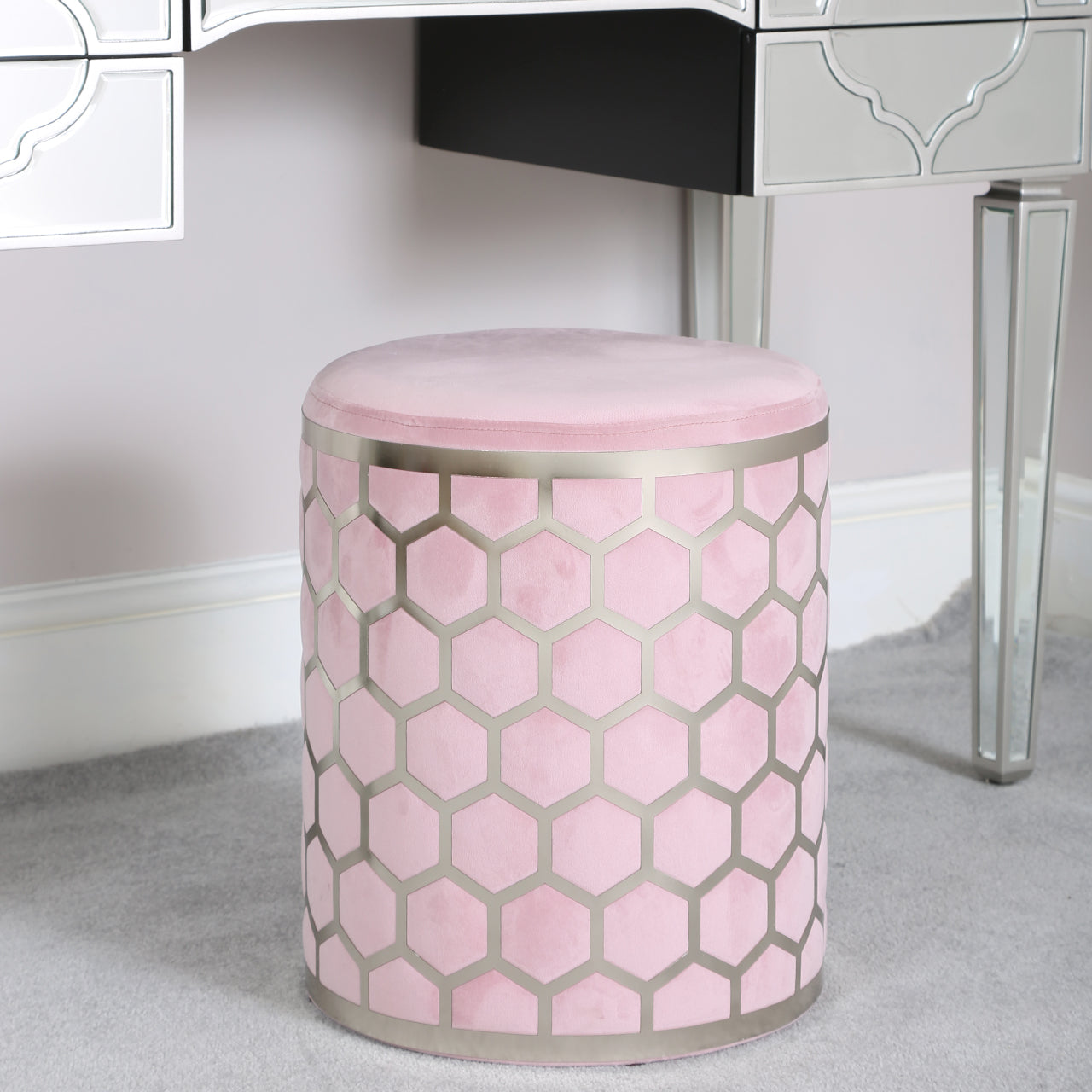 Geometric Blush Pink Round Stool