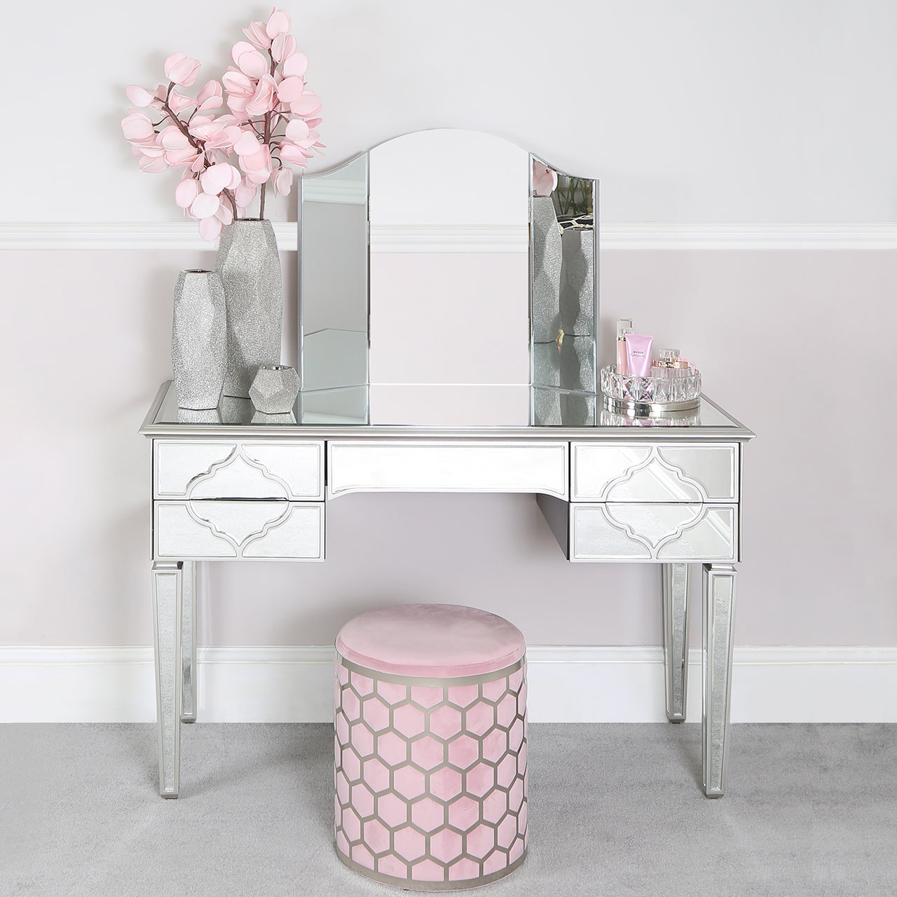 Geometric Blush Pink Round Stool