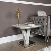 Geometric Marble Effect End Table