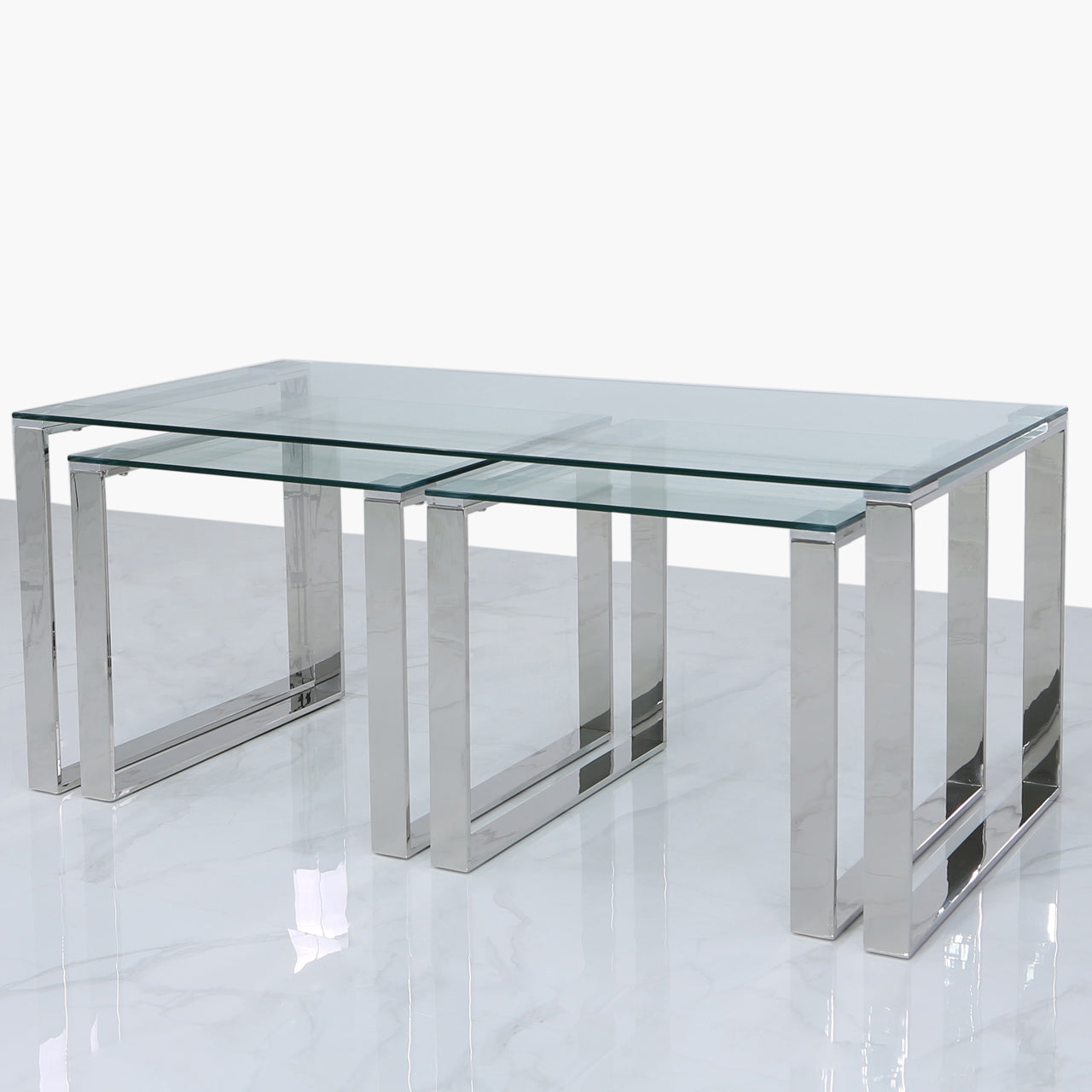 Set of 3 Harvard Steel and Glass End Table (Available in Silver & Gold)