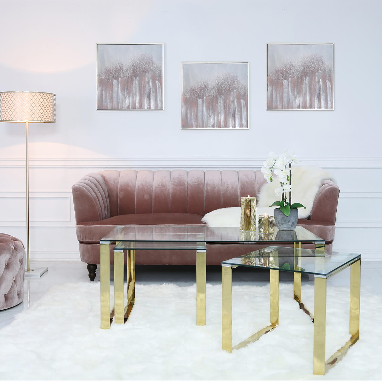 Set of 3 Harvard Steel and Glass End Table (Available in Silver & Gold)