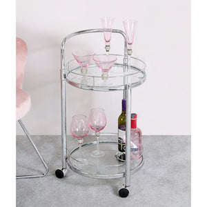 Chrome Metal and Clear Glass Trolley