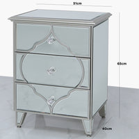 Casablanca Silver Mirror 3 Drawer Bedside Cabinet