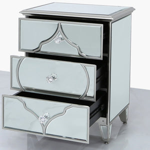 Casablanca Silver Mirror 3 Drawer Bedside Cabinet