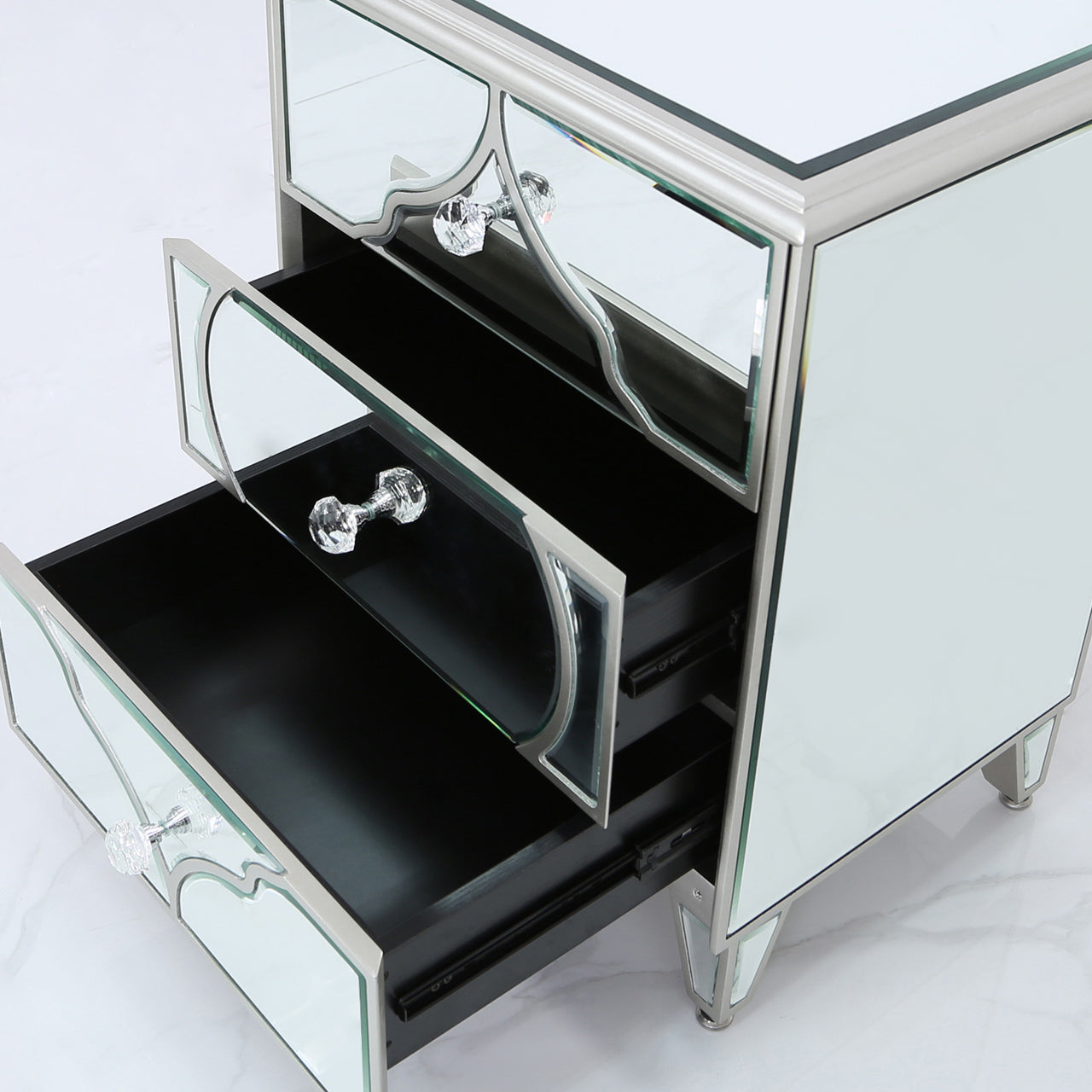 Casablanca Silver Mirror 3 Drawer Bedside Cabinet