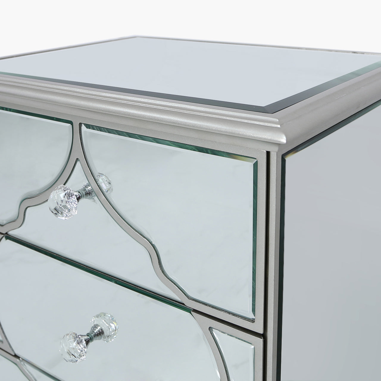 Casablanca Silver Mirror 3 Drawer Bedside Cabinet