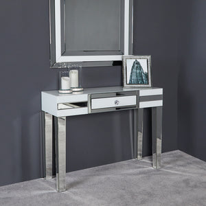 White Harriet Mirrored 1 Drawer Table