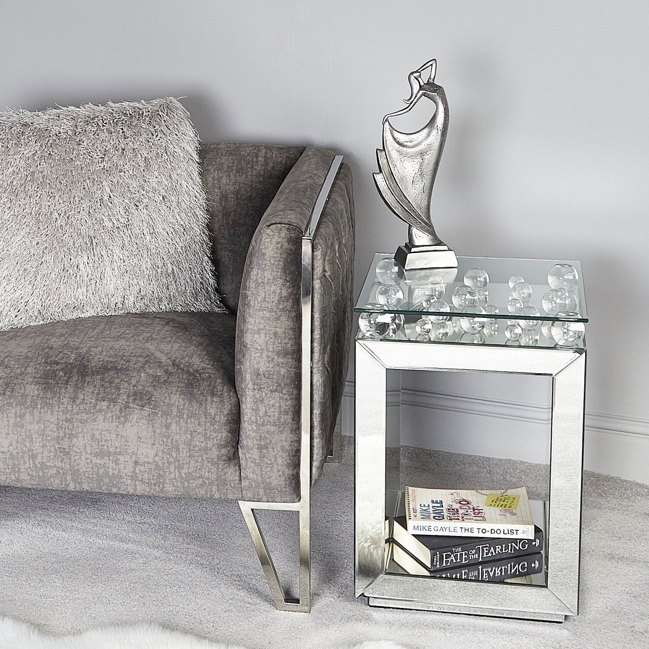 Cube Glass and Mirrored End Table
