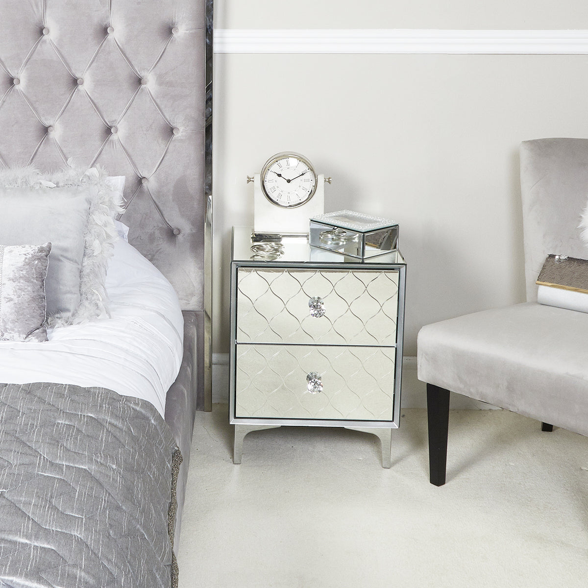 Regency Mirror 2 Draw BedSide Cabinet – Furnico Living