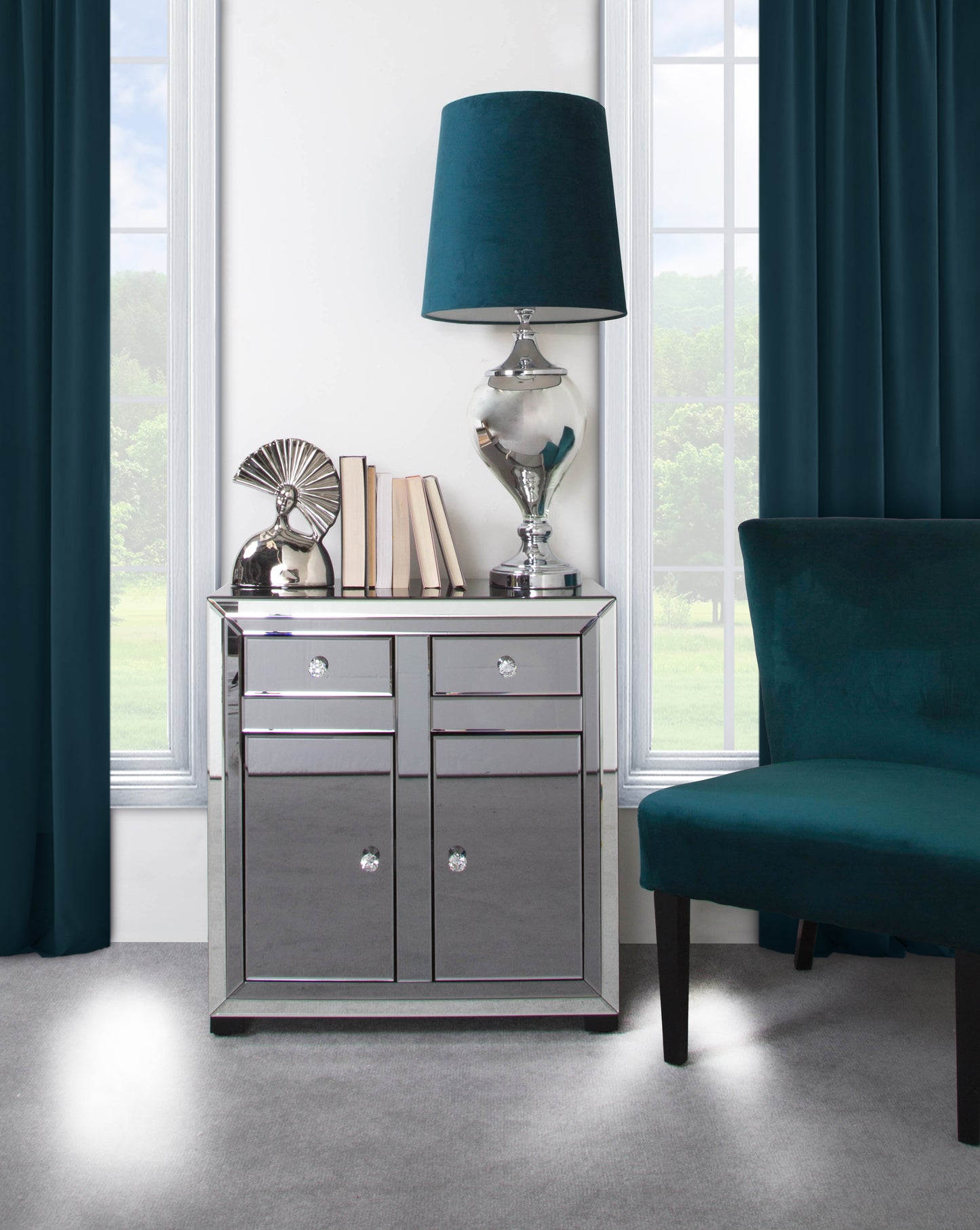 Smoked Milano Mirror Smoked 2 Drawer 2 Door Cabinet