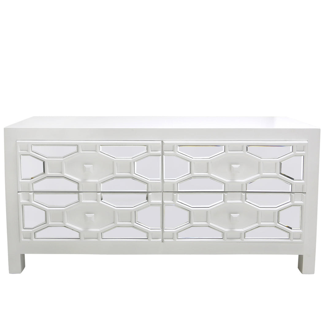 White Geometric Wood Entertainment Unit