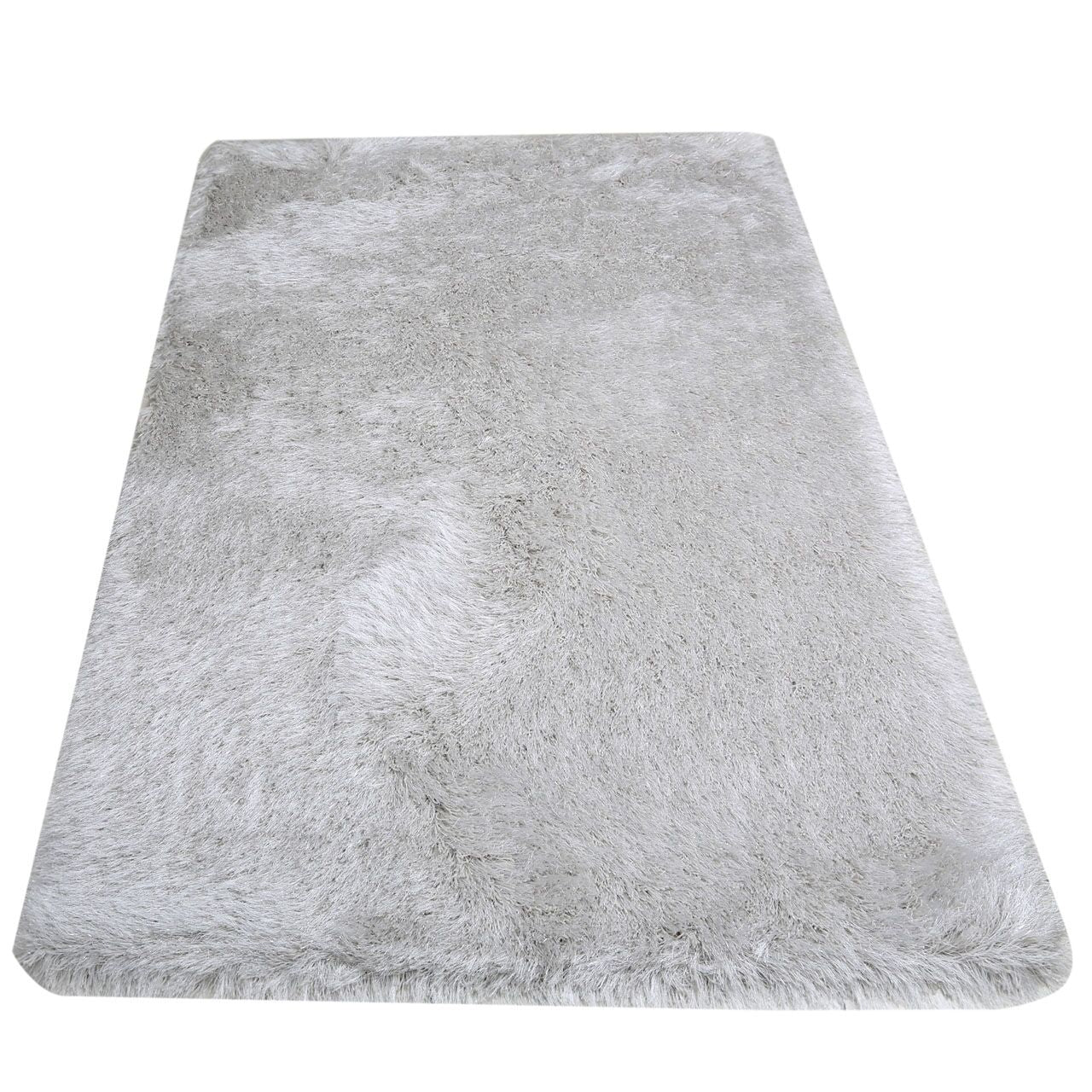 Fluffy White  Rug With A Silver Thread